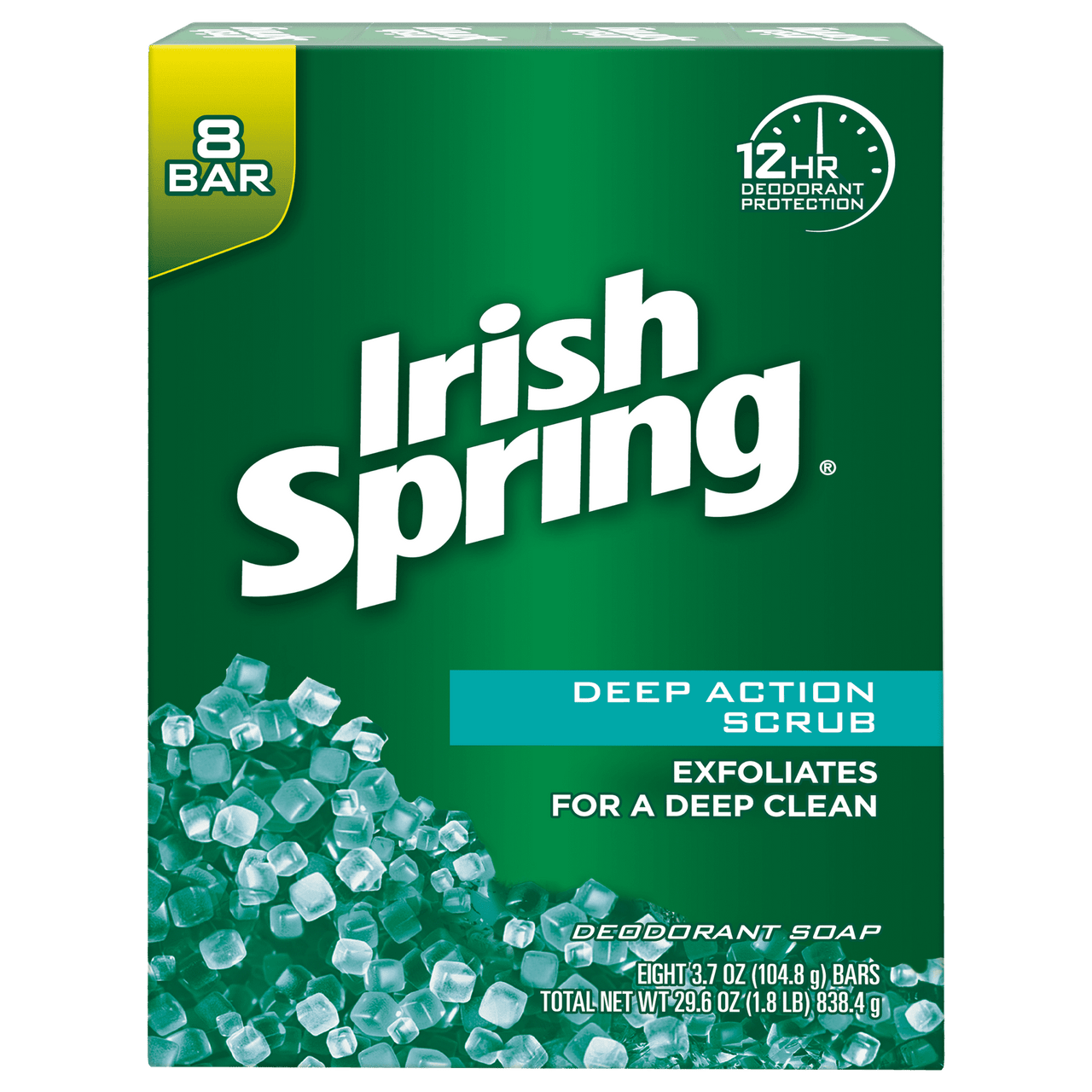 Irish Spring Deodorant Soap Deep Action Scrub - 3.75 Oz, 8 Ea